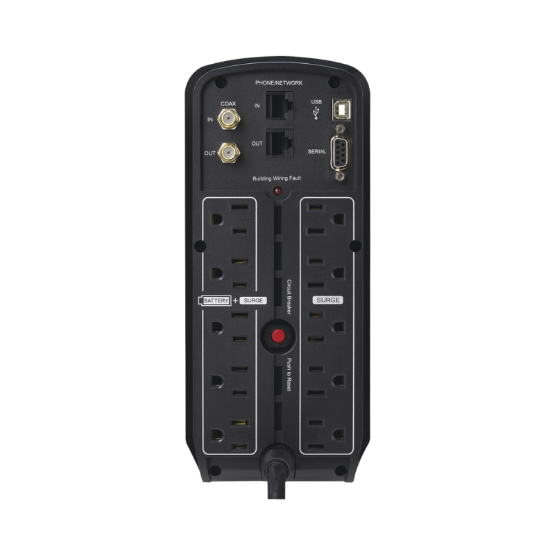 UPS de 850 VA/510 W, Topología Línea Interactiva, Entrada 120 Vca NEMA 5-15P, Onda Senoidal Pura, Tipo Torre, Con 10 Tomas NEMA 5-15R CP850PFCLCD