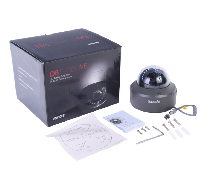 Cámara domo antivandalismo TurboHD 1080p con lente varifocal de 2.8 ~ 12mm e IR inteligente para 40mts D8TURBOVE