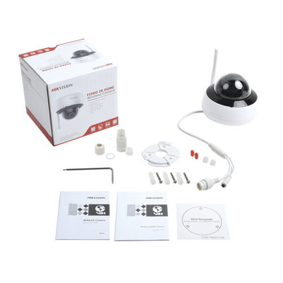 Cámara Mini Domo IP Hikvision DS-2CD2123G0D-IW2, 2 Megapixel, 30 mts IR, Exterior IP66, dWDR, Lente 2.8 mm, Micrófono Interconstruido