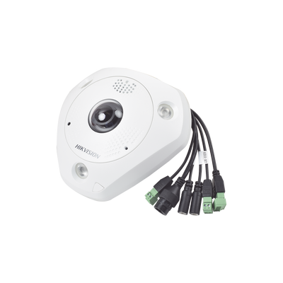 Fisheye IP 3 Megapixel Hikvision DS-2CD6332FWD-IVS, 180°,360°, WDR, 15 mts IR, PTZ Digital, Heat Map, Entrada-Salida audio y alarma, Múltiples vistas, IP66, IK10, PoE