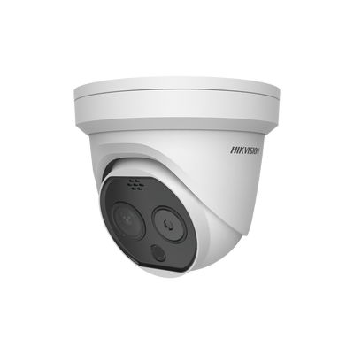 Cámara térmica Hikvision DS-2TD1217B-3/PA, Turret IP Dual / Térmica 3.1 mm (320X 240) / Óptico 4 mm (4 Megapixel) / 15 mts IR / IP66 / PoE / Termométrica / Detección de Temperatura.