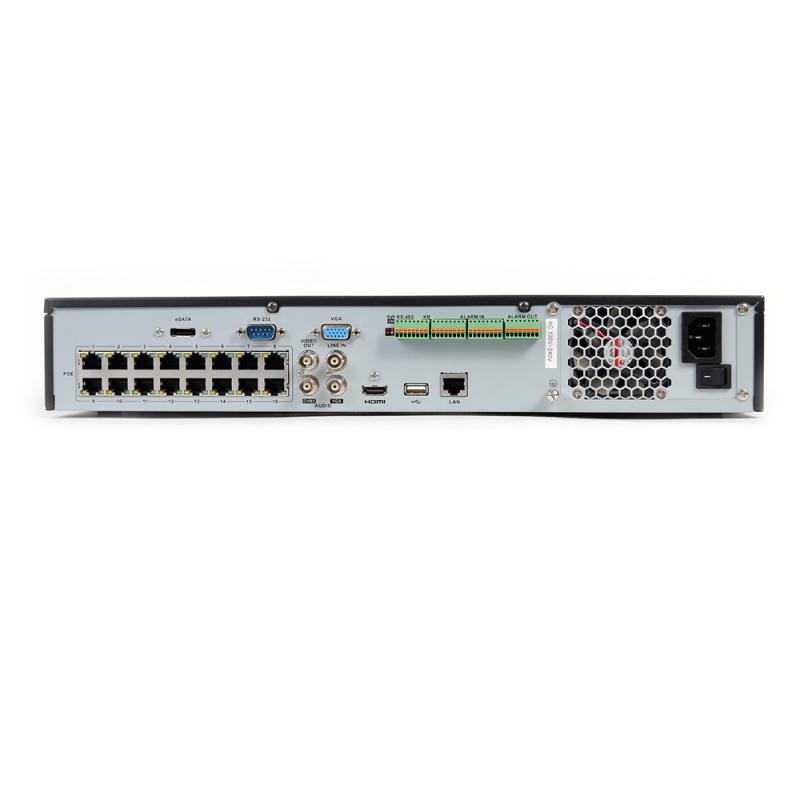 NVR 16 canales IP HD + 16 puertos HPoE de 30W / 1 canal de audio bidireccional, HDMI, VGA, H264+ DS7716NISP
