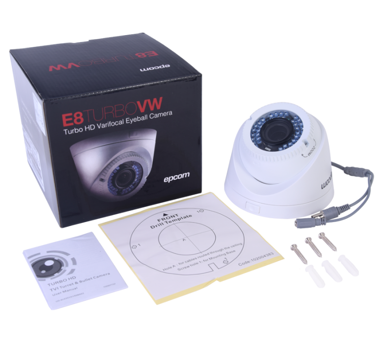 Cámara eyeball TurboHD 1080p con lente varifocal de 2.8-12mm e IR inteligente para 20 m E8TURBOVW