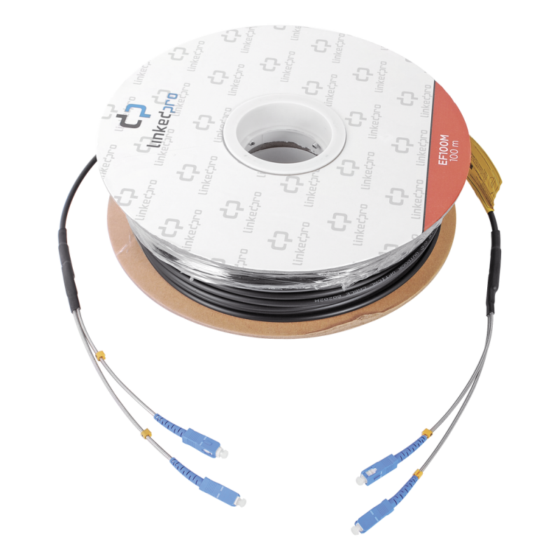 Carrete de fibra óptica Linkedpro EF-100M, monomodo con conectores SC-SC Duplex, reforzada con Kevlar para soportar tirones, de 100 metros EF-100M