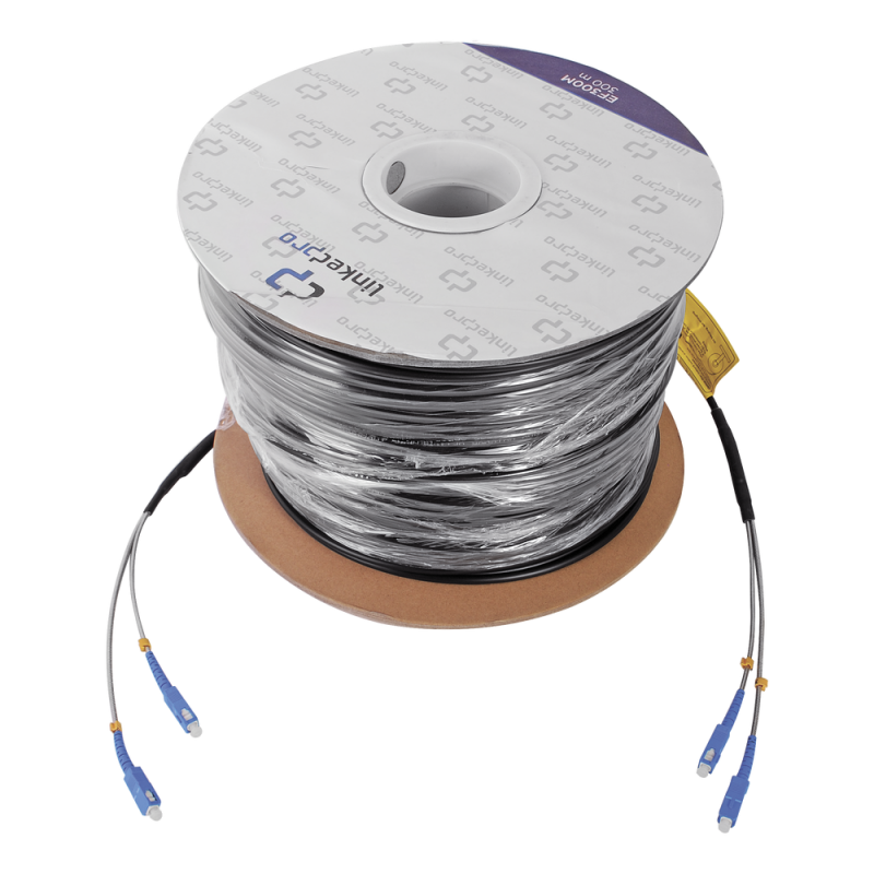Carrete de fibra óptica Linkedpro EF-300M monomodo con conectores SC-SC Duplex, reforzada con Kevlar para soportar tirones, de 300 metros