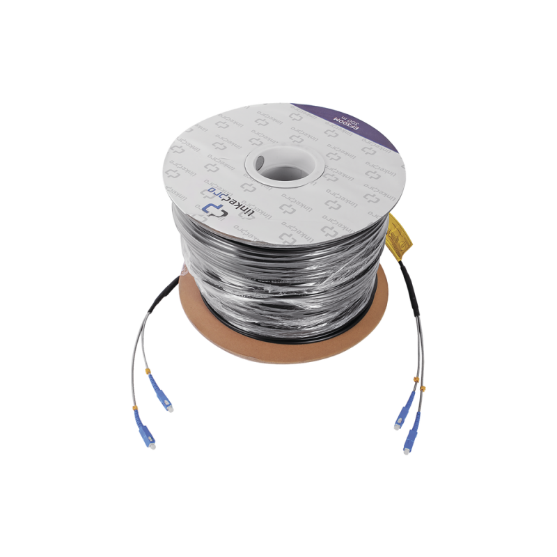 Carrete de Fibra Óptica Monomodo con conectores SC-SC Duplex, Reforzada con Kevlar, de 300 metros EF-300-SC