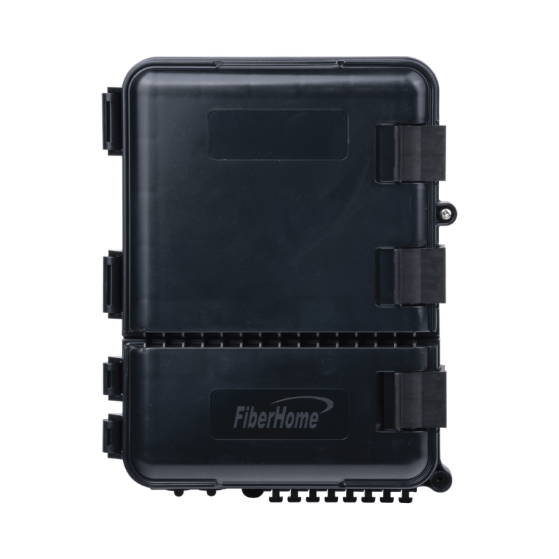 Caja de Distribución de Fibra Óptica para 24 Empalmes, con 8 acopladores SC/APC simplex, Exterior IP55, Color Negro FDP-440A