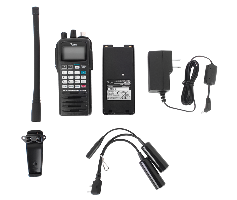 Radio portatil aéreo en rango de frecuencia 118-136.975MHz, 5W PEP, 200 canales alfanuméricos, pantalla y botones de gran tamaño IC-A6