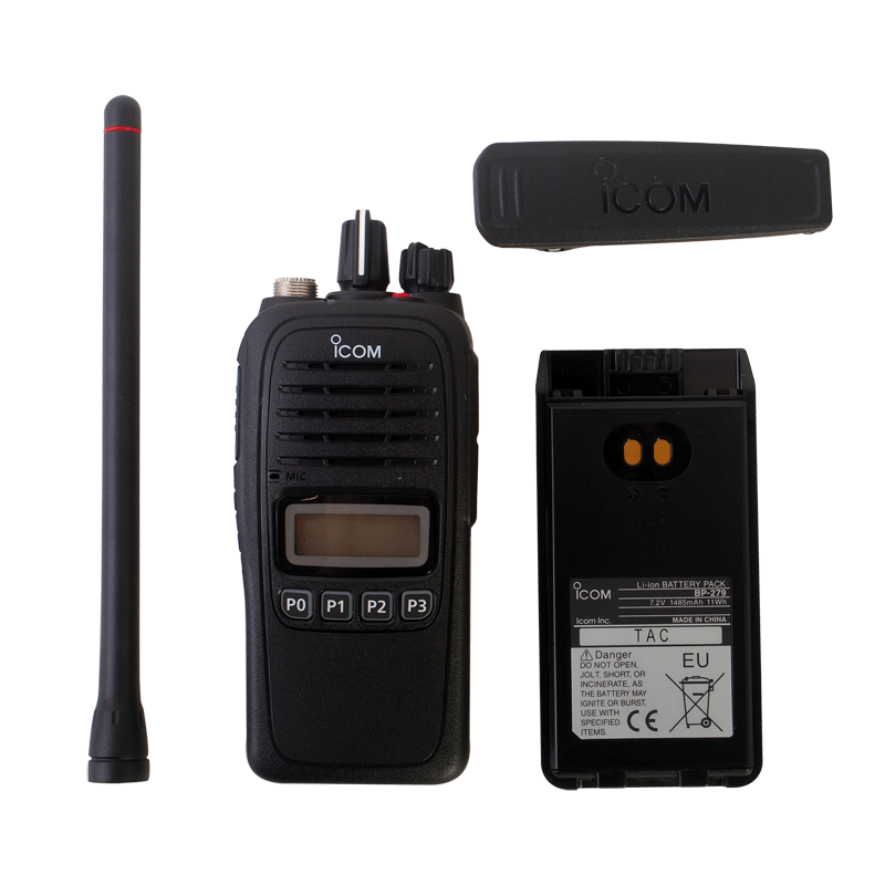 Radio Icom IC-F1000S/05S portátil analógico, 5W de potencia, 128 canales, sumergible IP67, rango de frecuencia 136-174 MHz, función de hombre caído y trabajador solitario, no incluye cargador