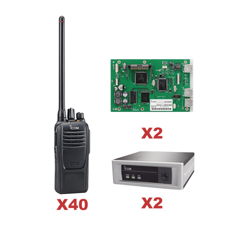 SISTEMA TRONCAL ICOM ICF1100D/14TRUNK, VHF DE 2 CANALES INC/ 2 TARJETAS Y 40 RADIOS.