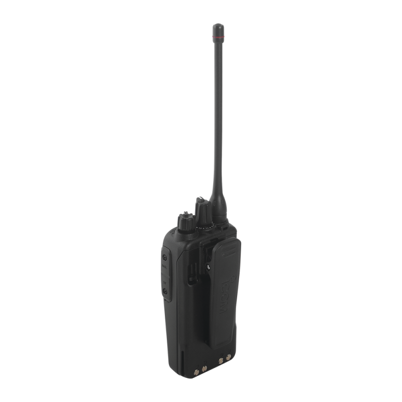 Radio portátil analógico iCOM ICF1000/89, en rango de frecuencia de 136-174 MHz, 5 W de potencia de RF, 16 canales Inc. antena, batería, cargador y clip