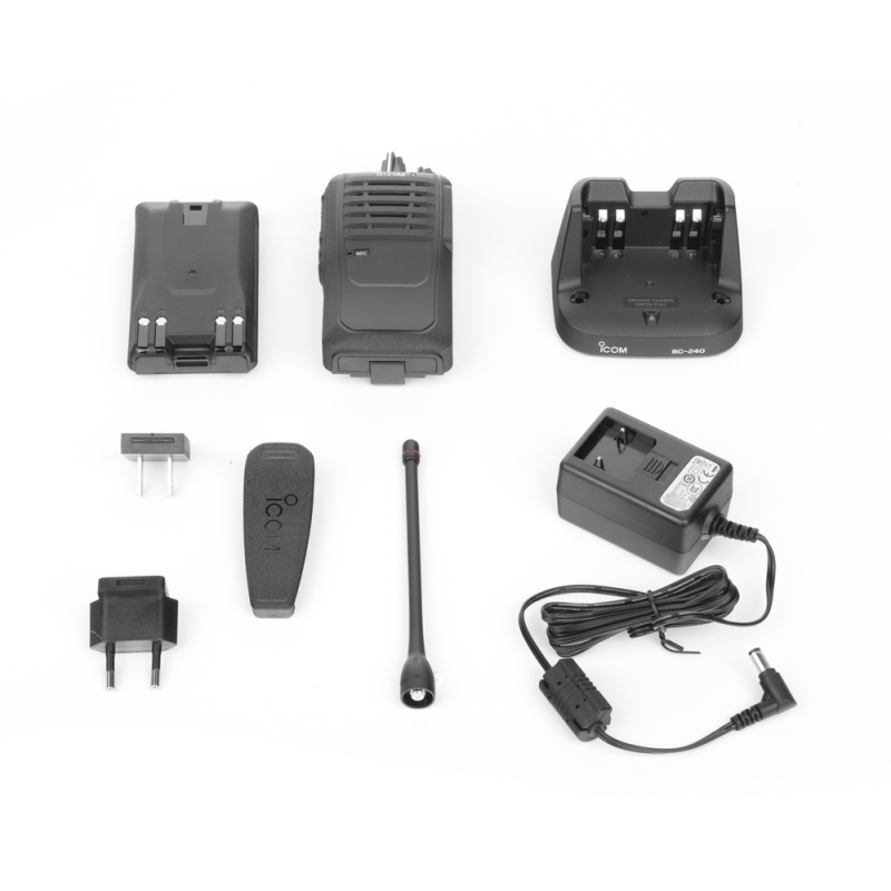 Radio portátil ICOM IC-F4003/74 analógico UHF 400-470 MHz, 5 W, 16 canales. Incluye: batería, cargador, antena, tapa de accesorios y clip. ICF4003/74