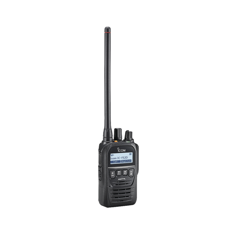 Radio portátil ICOM IC-F52DUL/11 Digital Intrínsecamente Seguro con pantalla VHF 136-174MHz, 512 canales, sumergible IP67, bluethooth, grabador de voz. Incluye batería, antena, clip y cargador. ICF52DUL/11