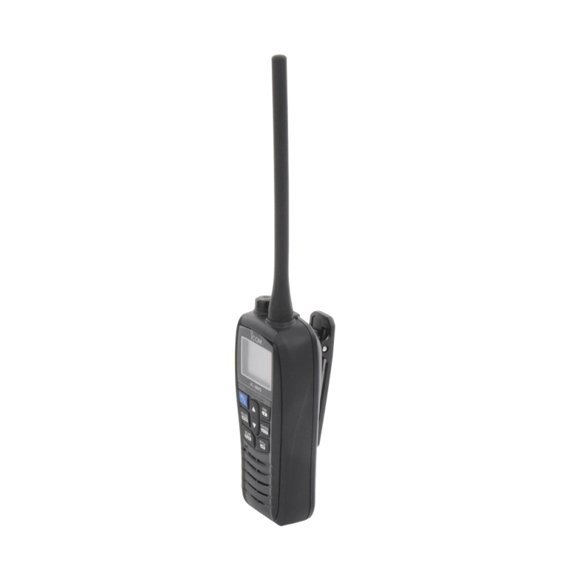 Radio portátil marino ICOM IC-M25BLK color negro, 5 W de potencia RF, 0.5 W de salida de audio, flotante, sumergible IPX7, Tx: 156.025-157.425MHz, Rx: 156.050-163.275MHz , incluye batería de 1500mAh, cargador, antena clip y correa de mano IC-M25BLK