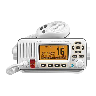 Radio móvil marino ICOM, Mod. IC-M324G/22, color blanco, Tx: 156.025 - 157.425 MHz, Rx: 156.050 - 163.275 MHz, con GPS interconstruido, 25W de potencia, IPX7, inc. microfono y accesorios de instalacion 