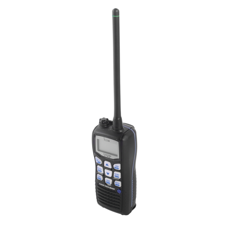 Radio Portátil Marino, Mod. IC-M36, 6W, rango de frecuencia Tx:156.025-157.425MHz, Rx:156.050-163.275MHz, sumergible IPX7, Incluye:bateria, cargador, antena y clip