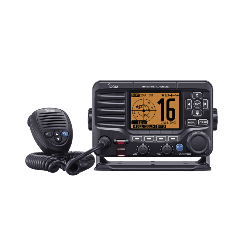 Radio Móvil Marino, 25W, Tx:156.025-157.425MHz, Rx:156.050-163.275MHz, receptor AIS y conector NMEA 2000 incluido, pantalla de matriz de puntos,compatible con GPS, capacidad de llamada selectiva DSC, canales CAN,USA,INT inluye mic y bracket de inst IC-M50