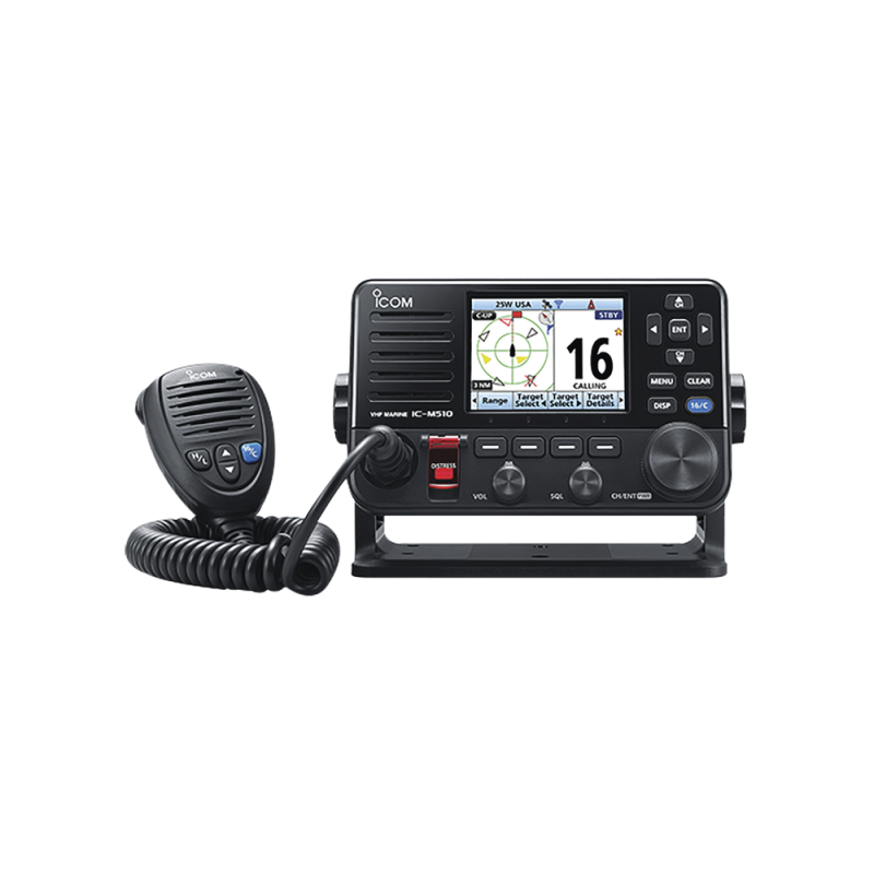 Radio movil marino ICOM IC-M510PLUS/21, VHF clase D con receptor AIS integrado, cuenta con pantalla a color de 3.5\", administrable remotamente por medio de WLAN. IC-M510PLUS/21