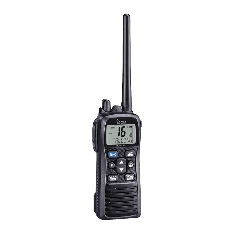 Radio Icom IC-M73/2 portátil marino, 6W, rango de frecuencia Tx:156.025-157.425MHz, Rx:156.050-163.275MHz, sumergible IPX8, 700mW de potencia de audio