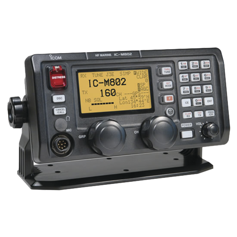 Radio Móvil Marino HF, 150W, Modos de operación SSB,AM,CW,FSK,AFSK,RTTY, cabezal remoto, gran pantalla de matriz de puntos de fácil acceso incluye microfono, cable y control remotos y bocina ext. IC-M802/11