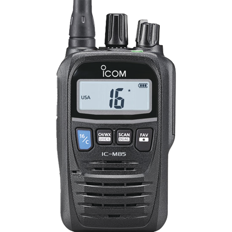 Radio portátil Icom ICM85 marino y comercial en VHF, incluye los canales USA, INT, CAN, y del clima