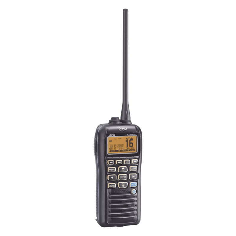 Radio Portátil Marino, 5W, rango de frecuencia Tx:156.025-157.425MHz, Rx:156.050-163.275MHz, GPS interconstruido, MOB (Man Over Board) IC-M92D/01