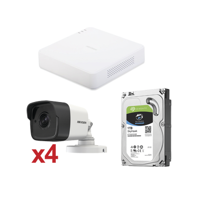 Kit IP 4 Canales 720P / 4 Camaras 1MP / 1 NVR 4 Cánales + 4 Puertos PoE / 1 HDD de 1TB / Hik-Connect P2P / Solo falta agregar cable UTP IPK4C