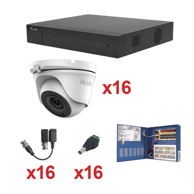 Sistema Hilook by hikvision KH720P16DW, TURBOHD 720P Incluye DVR 16 Canales, 16 Cámaras domo 2.8mm, transceptores, conectores, Fuente de poder profesional Heavy Duty 20A, Hasta 15Vcd para Larga Distancias
