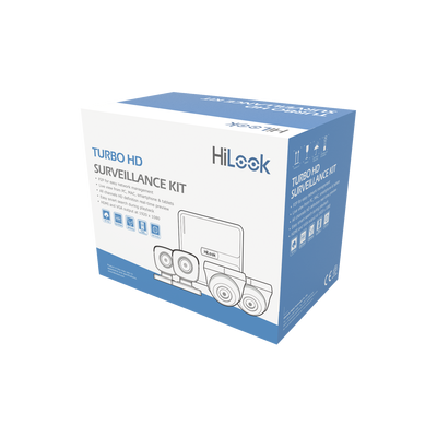 Kit TurboHD Hilook by hikvision KIT7202BD, 720p / DVR 4 canales / 2 Cámaras Bala / 2 Cámaras Domo / Cables 18 Mts / 1 Fuente de Poder Profesional.