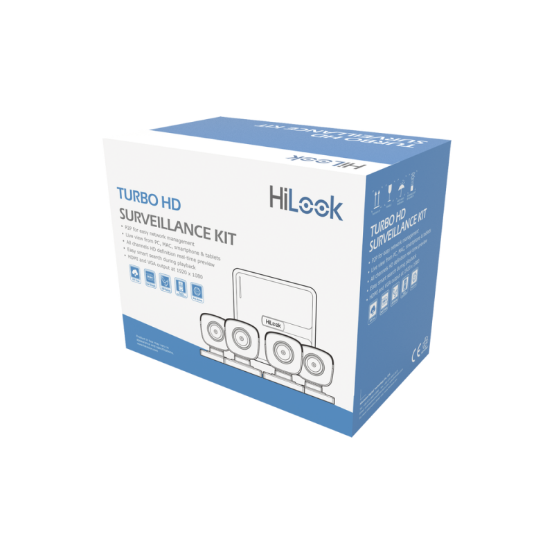 Kit Hilook by hikvision KIT7204BM, 720p TURBOHD, DVR 4 canales, 4 Cámaras Bala de Metal, 4 Cables 18 Mts, 1 Fuente de Poder Profesional