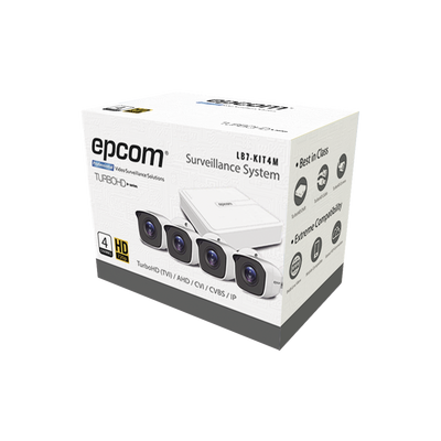 Sistema Completo de 4 Cámaras Epcom LB7KIT4M, bala TURBOHD 720p / DVR 4 Canales / P2P / 4 Juegos de Cable de 18 mts.