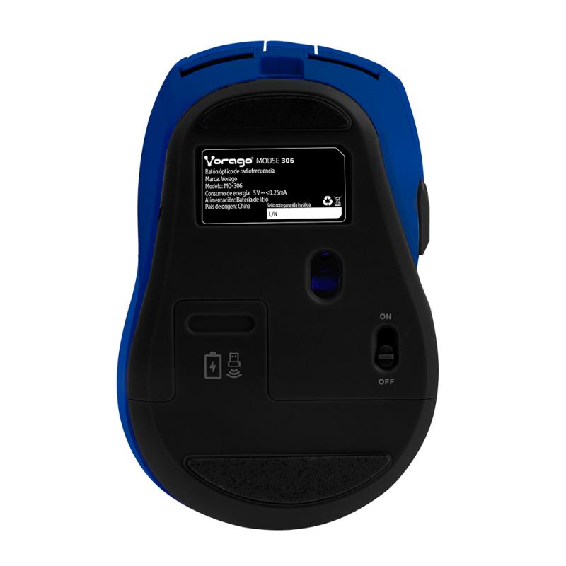 Mouse Inalámbrico Iluminado VORAGO MO-306 - Azul, 2400 DPI, Recargable