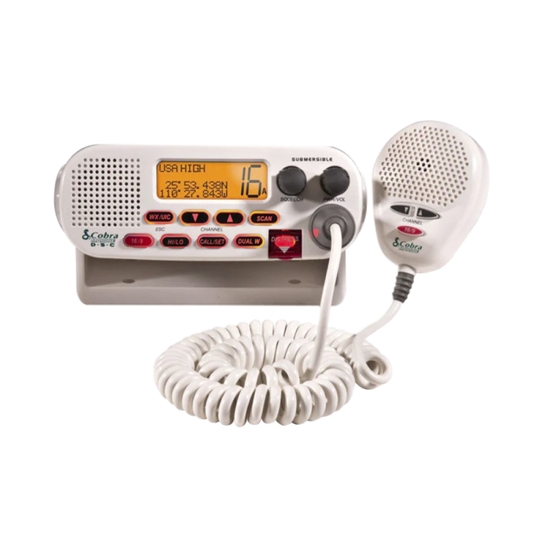 Radio móvil marino Cobra MRF45D VHF clase D con canales Internacionales, de Canadá y Estados Unidos