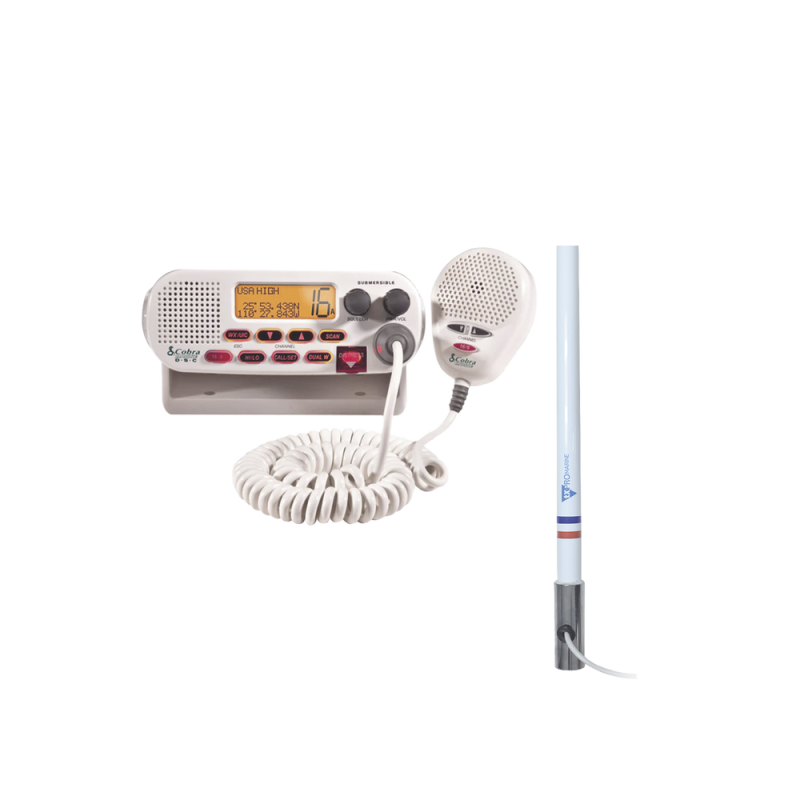 Kit de radio Uniden MRF45D, más antena marina TX-5101-SYS fabricada en fibra de vidrio con base roscable de acero inoxidable MRF45D/KIT5101