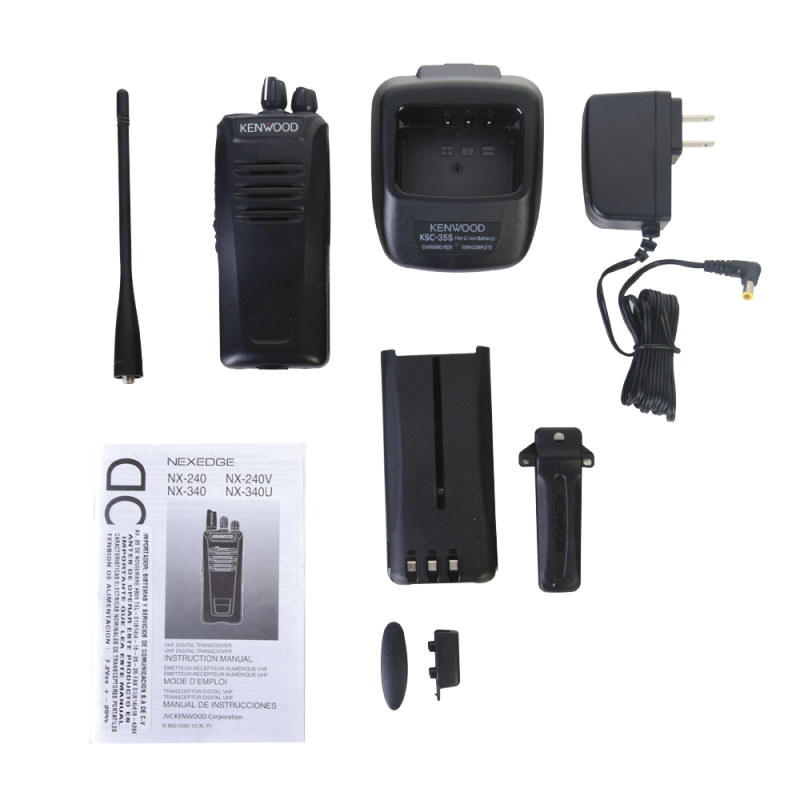 Radio kenwood NX240KIS, VHF 136-174 MHz, NXDN/Análogo, Intrínsecamente Seguro, GPS, Encriptación, Roaming multi-sitio, Incluye Batería, Antena, cargador y clip