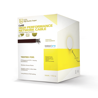 Cable Cat5e de alto rendimiento certificaciones ETL, UL, con garantía de 25 años, de 500 ft ( 152.5 m ) de color Blanco, para aplicaciones en CCTV, redes de datos. Uso Interior. PRO-CAT-5E-W/500