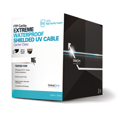 Bobina de cable de 305 m, Cat5e, para intemperie, sin blindar, color blanco, UL, para aplicaciones en CCTV, redes de datos. PRO-CAT5-EXT-LITEW