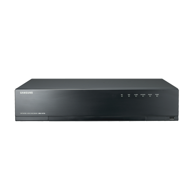 NVR Samsung SRN1673S1TB (videograbadora IP) 16 canales con Switch PoE integrado, velocidad de procesamiento 80Mbps, salidas de video VGA/HDMI video en vivo y grabación de 2MP@30IPS por canal