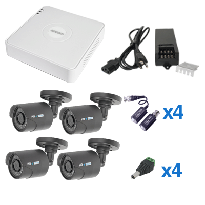 Sistema Legend TurboHD 720P de 4 canales compatible con P2P, incluye 4 HRB900 (Bullet interior / exterior 900TVLs 3.6mm), transceptores, adaptadores de voltaje y fuente de poder profesional STURBOXHRB4