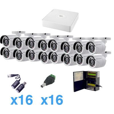 Sistema LEGEND TURBOHD 720P de 16 canales compatible con P2P. Incluye 16 HRB900W (Bullet interior / exterior 900TVLs 3.6mm color blanco), Transceptores, adaptadores de voltaje y Fuente de Poder Profesional STURBOHRBW16