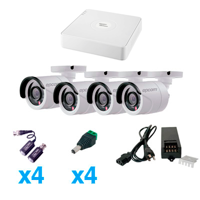 Kit Epcom STURBOHRBW4 Legend TurboHD 720P de 4 canales, incluye 4 HRB900W 900TVLs 3.6mm, transceptores, adaptadores de voltaje y fuente de poder