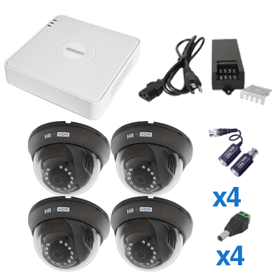 Sistema Legend TurboHD 720P de 4 canales compatible con P2P, incluye 4 HRD900 (Domo interior 900TVLs 3.6mm), transceptores, adaptadores de voltaje y fuente de poder profesional STURBOXHRD4