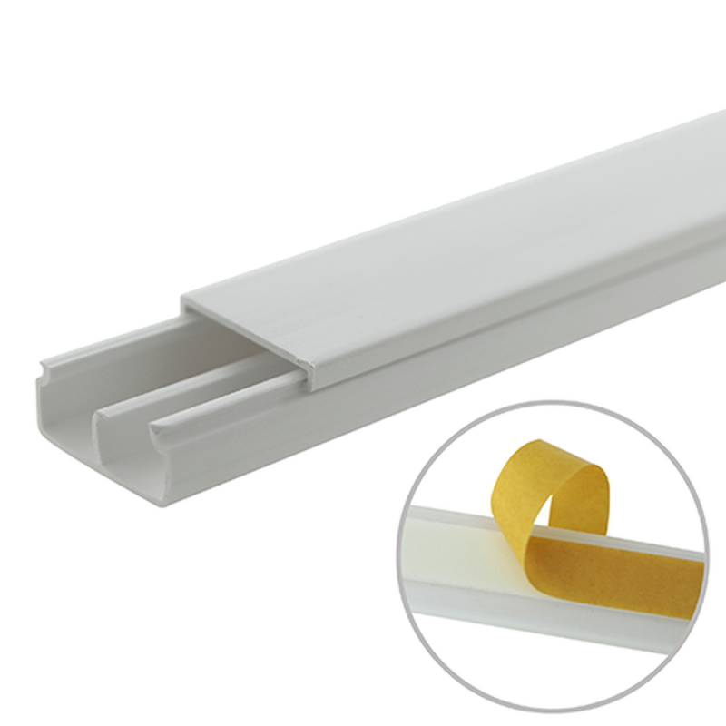 Canaleta blanca de PVC auto extinguible, con división, 20 x 10 mm, tramo 6 pies, con cinta adhesiva (5101-21252) TMK-1020-CD-CC