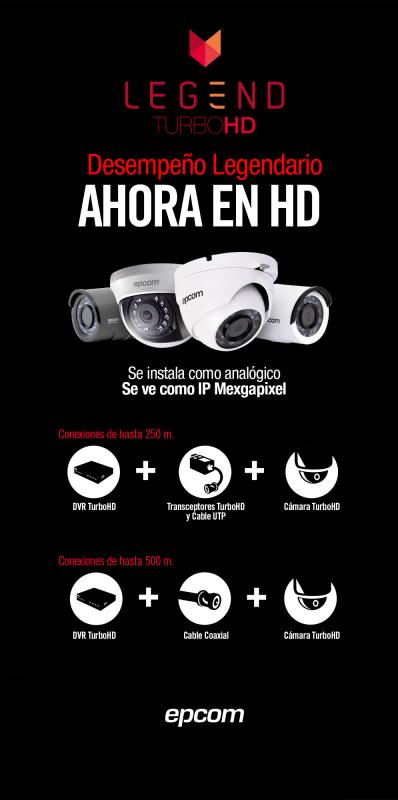 Cámara de Domo Epcom para Interior Legend Híbrida TurboHD 720p Analógico 1200TVL Gran Angular 2.8mm IR inteligente para 20m