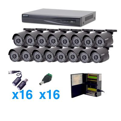 Sistema TURBOHD 1080P, 16 B8TURBOX(Bullet Exterior 2.8mm Gran Angular), Transceptores, Conectores y Fuente de Poder Profesional TURBOBX16