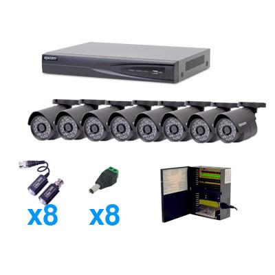 Sistema TurboHD 1080p, 8 B8TURBOX(Bullet exterior 2.8mm gran angular), transceptores, conectores y fuente de poder profesional TURBOBX8