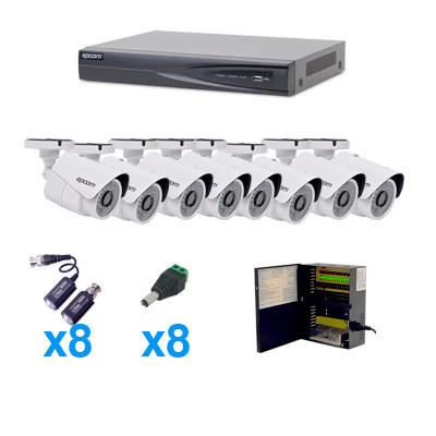 Sistema TURBOHD 1080P, 8 B8TURBOX(Bullet Exterior 2.8mm Gran Angular), Transceptores, Conectores y Fuente de Poder Profesional TURBOBXW8
