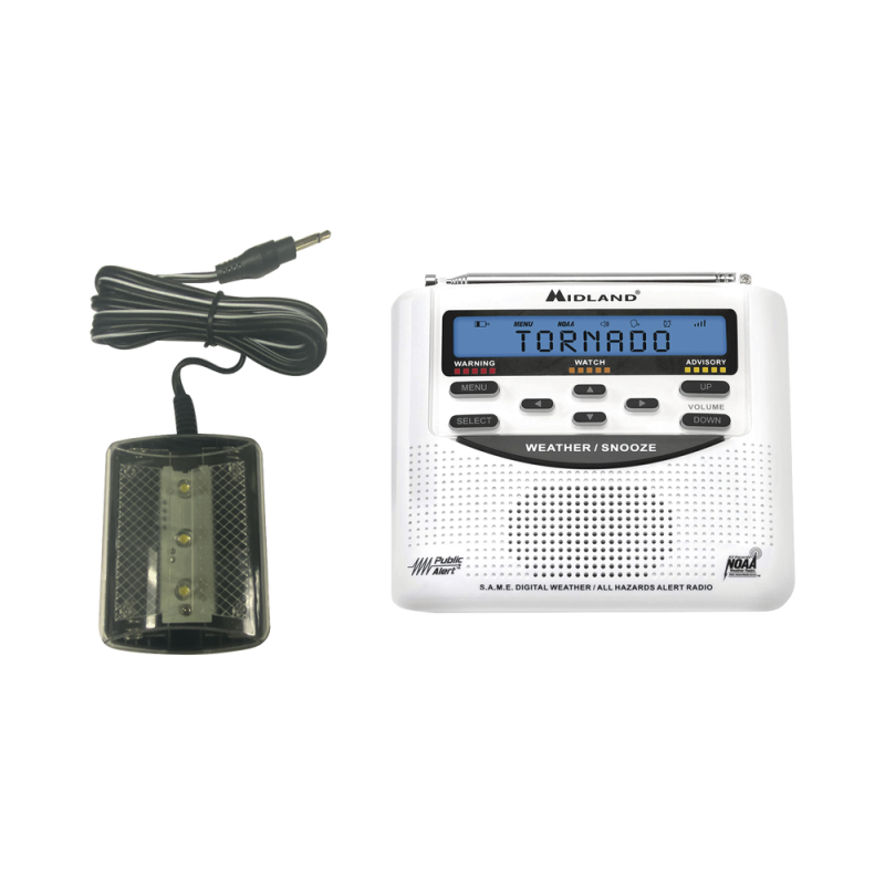 Radio receptor Midland WR120/STR del Sistema de Alerta Sísmica Mexicano y meteorológico NOAA, vía radio en VHF y mediante códigos EAS-SAM, incluye Luz LED STR180