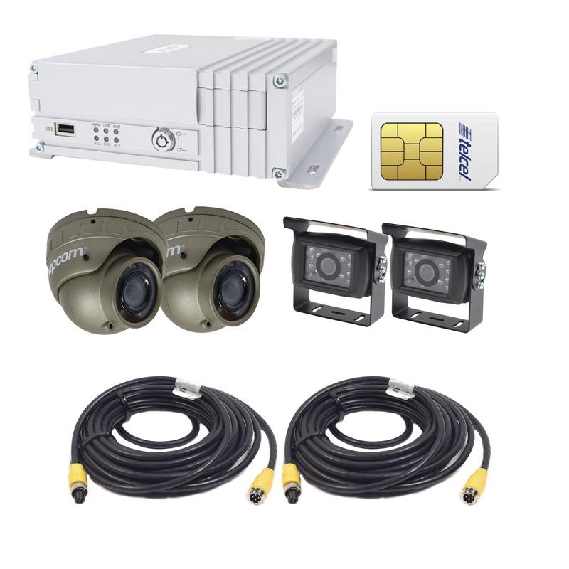 Sistema de videovigilancia móvil Epcom XMR400HS10G, AHD todo en uno, incluye MDVR de 4 canales, 2 cámaras para interior AHD, dos cámaras para exterior AHD mas sim de datos Telcel de 10G.